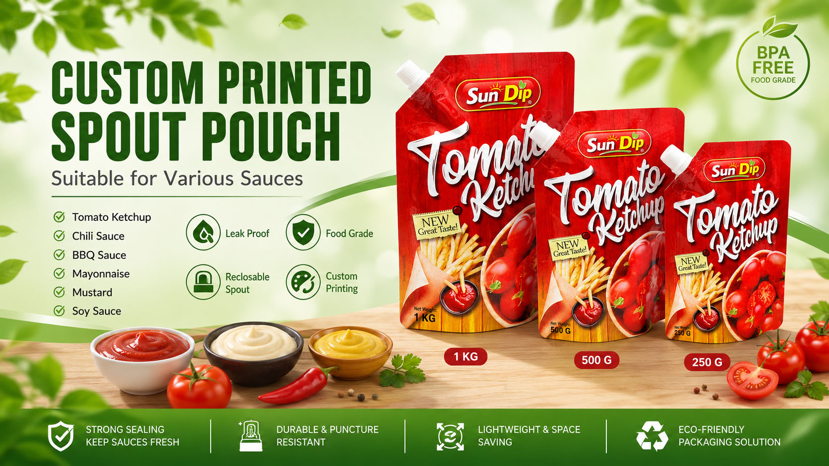 Custom Spout Pouch for Sauce Ketchup Packaging Manufacturer- DQ PACK