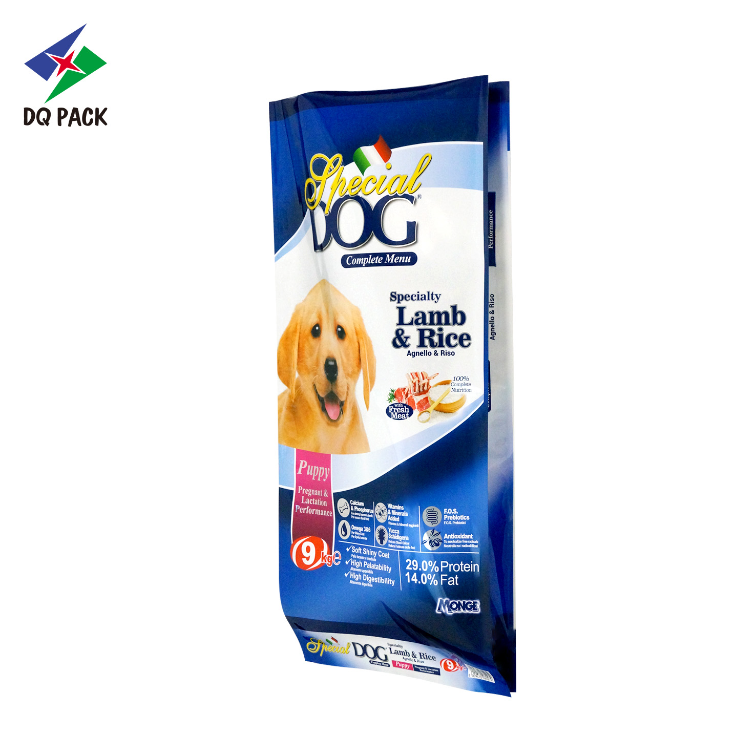 DQ PACK Custom Printed Pet Food Bag 9kg 15kg 25kg Aluminum Foil Dog Food Bag packing